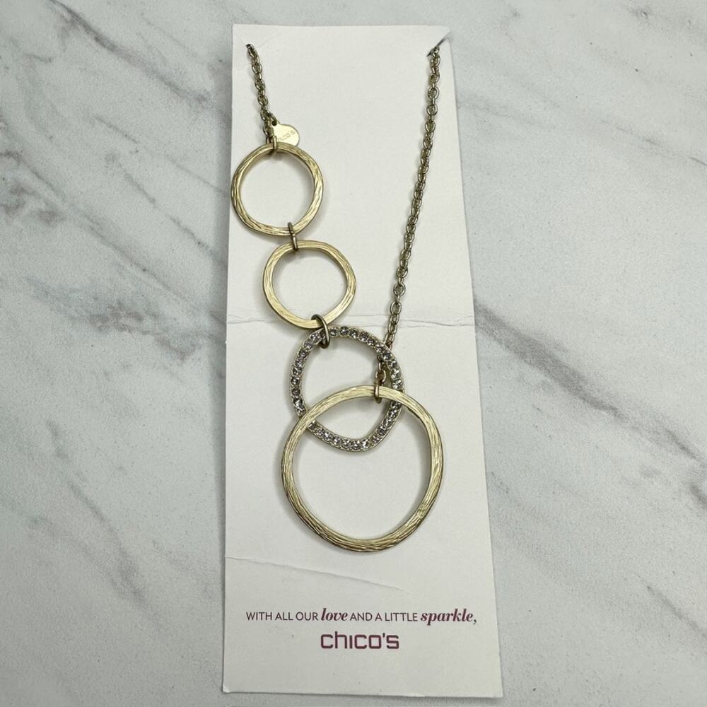 Chicos Interlocking Rings Pave Rhinestone Gold Tone Adjustable Lariat NWT ✨